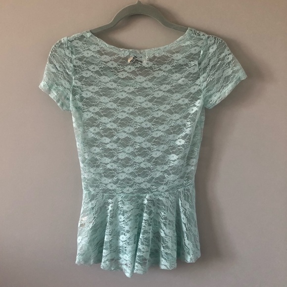 Love & Liberty Mint Lace Peplum Top T-Shirt - Picture 2 of 4